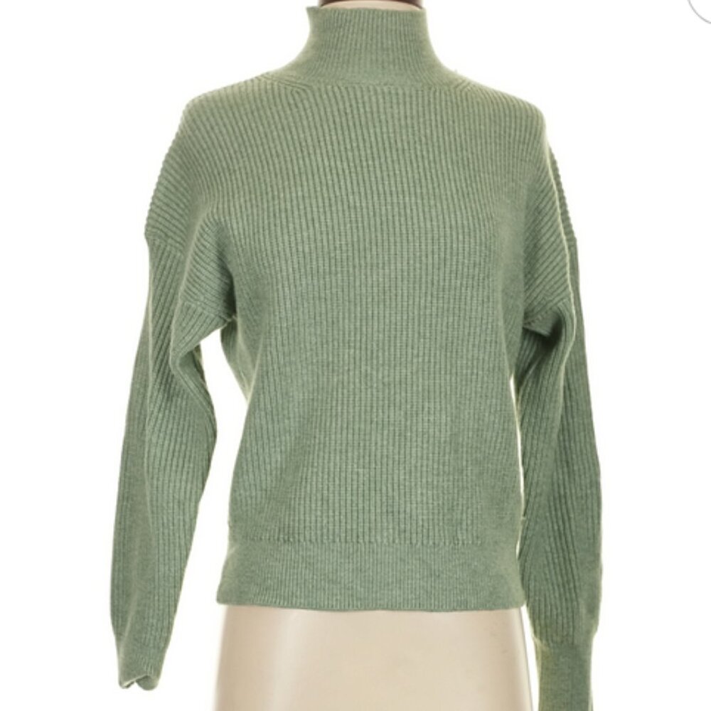 Industry Sage Green Knit Turtleneck Sweater with Loose Fit